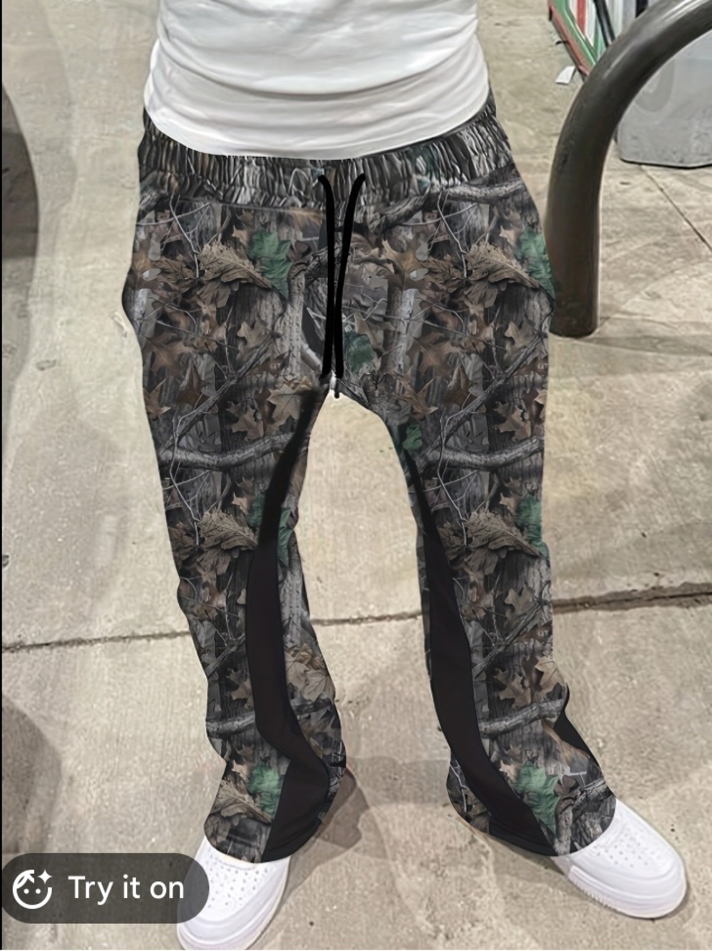 Mens Wide-Leg Camo Drawstring Pants - Brown Camo